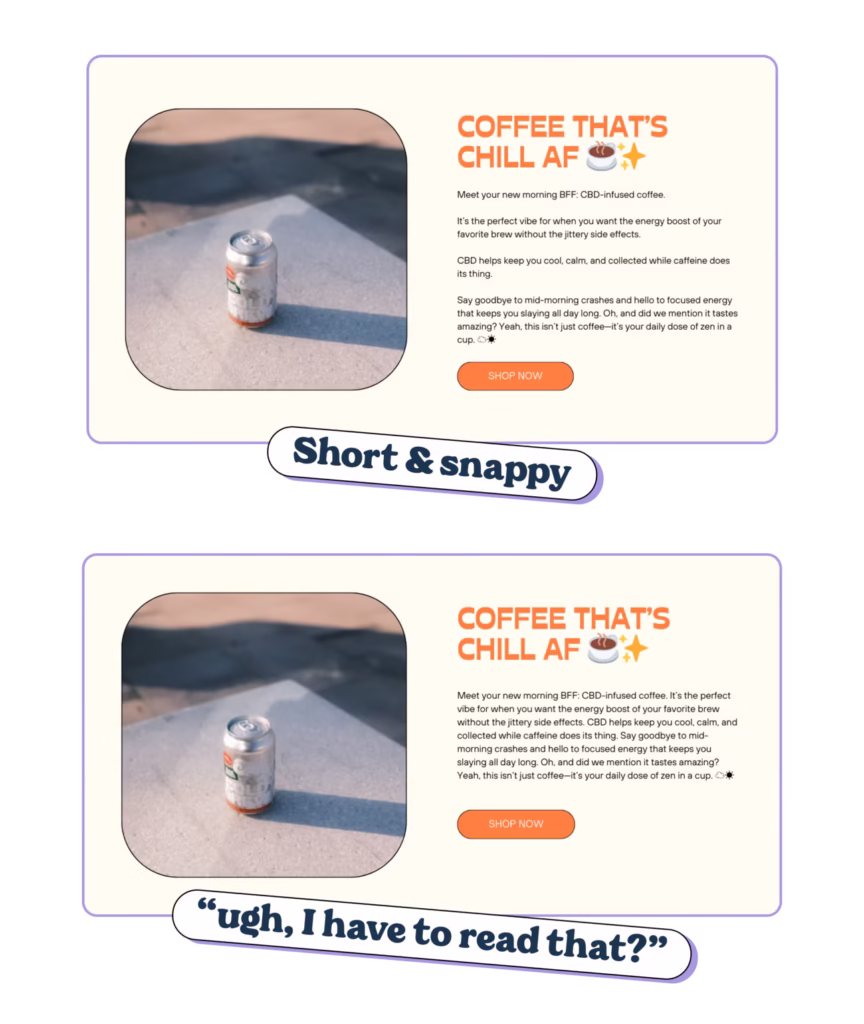 Example showing how linebreaks make copy easier to read. 