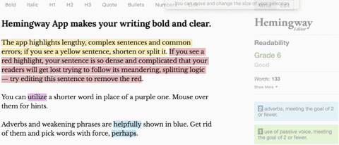 Hemingway app screenshot