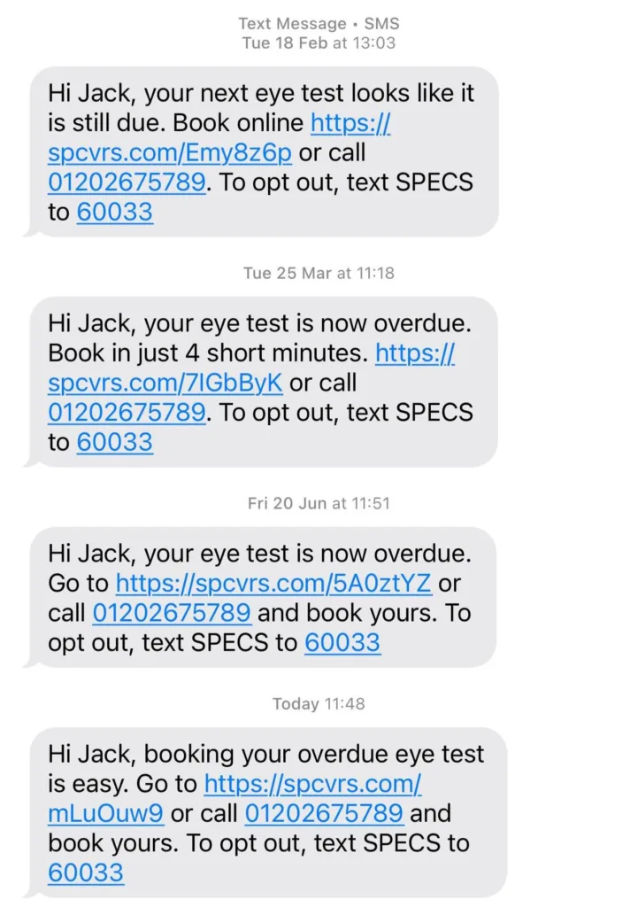 Specsavers passive aggressive copy