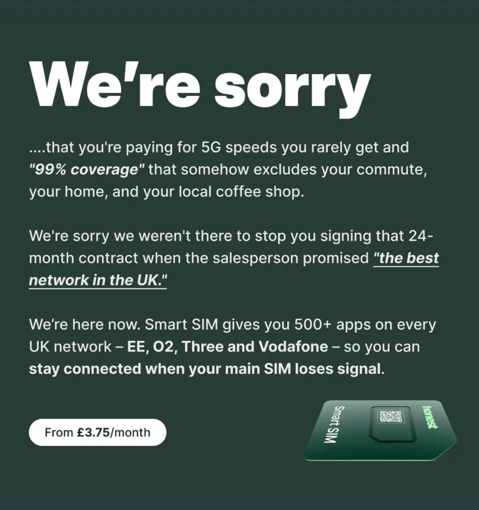 Honest Mobile apology copy